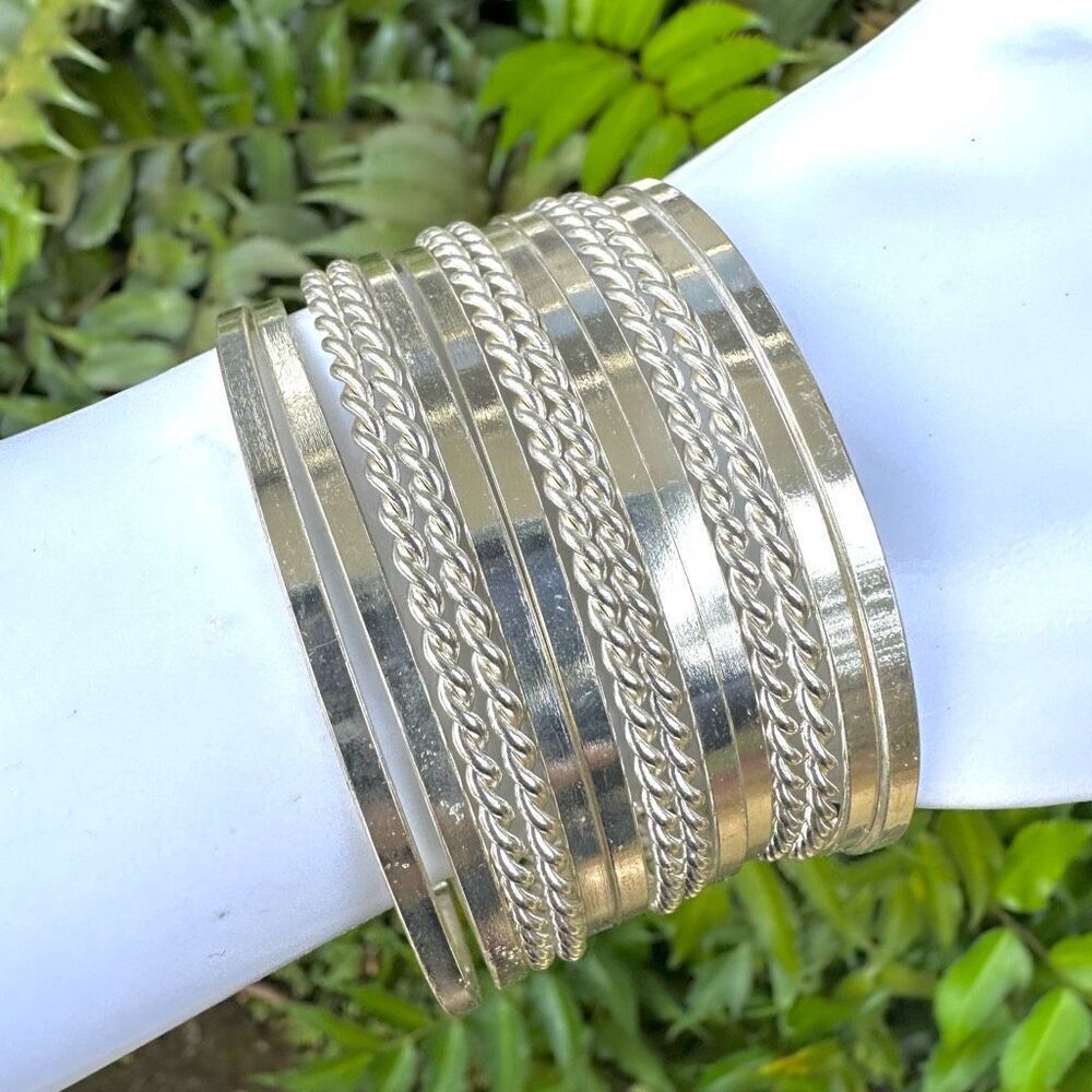 Silver tone open cuff bracelet